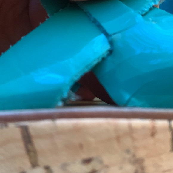Kork-Ease Ava cork platforms with bright shiny turquoise upper. - Picture 10 of 12